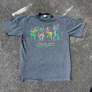 Vintage 1980s Mardi Gras Black Graphic Single Stitch T-Shirt Men Size L